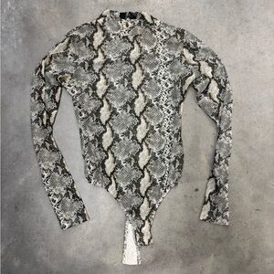 Windsor Snake Print Sheer Mesh Bodysuit Long Sleeve Size M